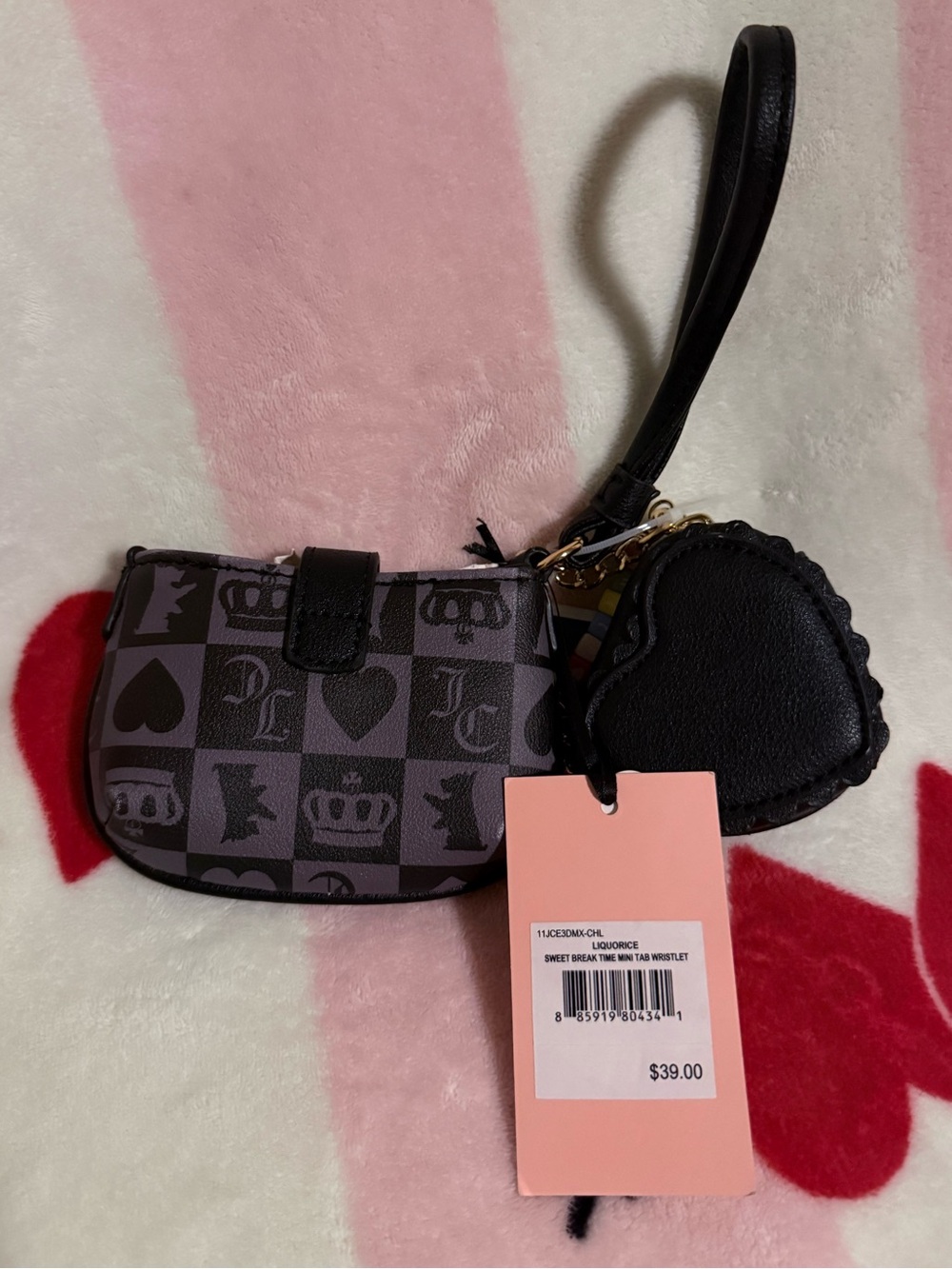 NWT Juicy Couture Sweet Break Time Mini Tab Wristlet in Liquorice/Black - Picture 3 of 4